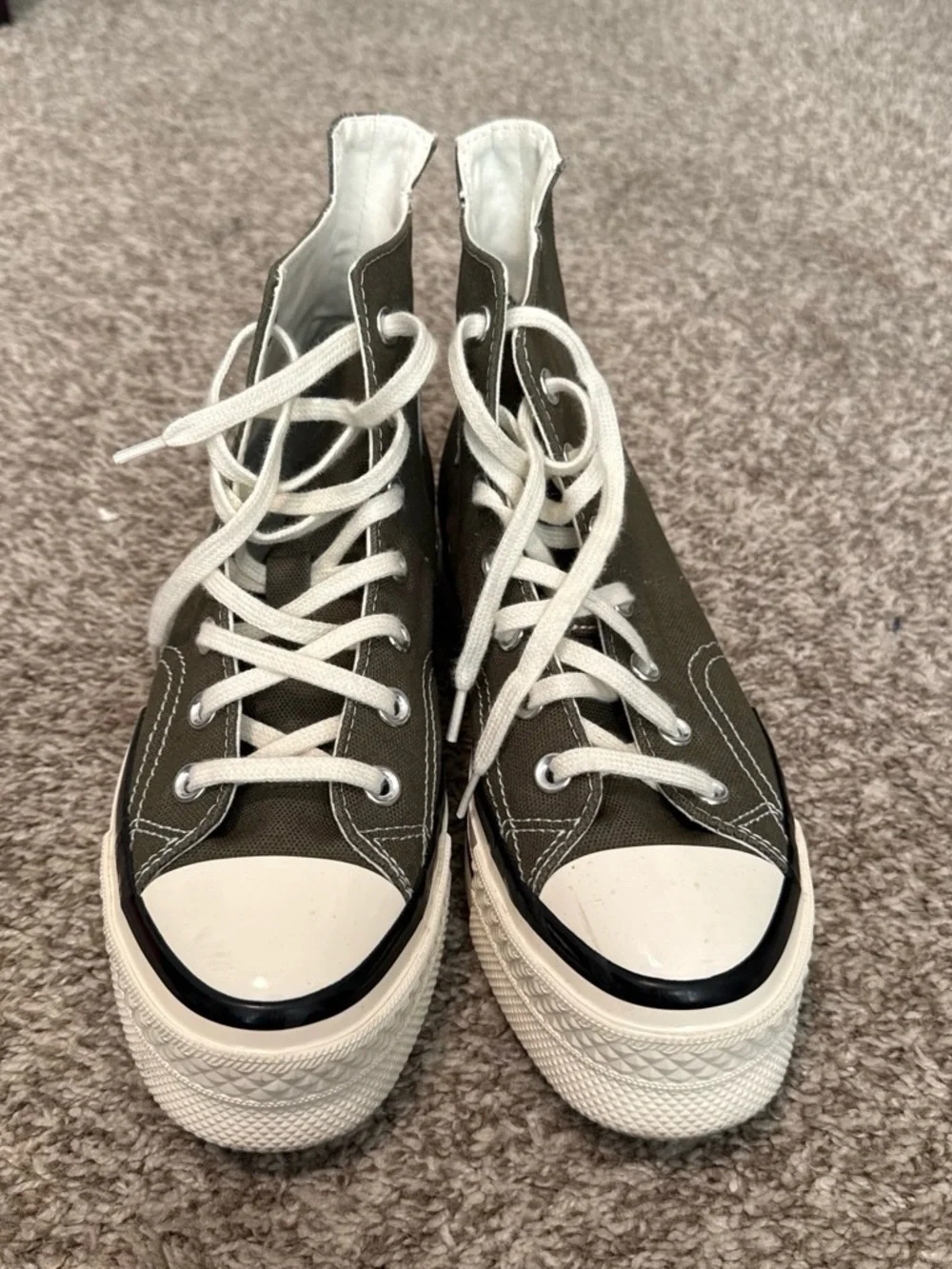Canvas High-Top Sneakers in Olive with White Accents - women